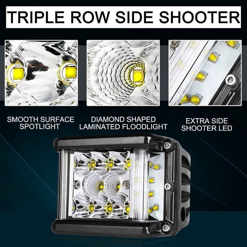 Auto Power Plus Side Shooter LED Lights Auto Power Plus 2Pcs 4 Inch 90W Cube Side Shot Pods Off Road Light Pods Dual Row Work Light Bar IP 68 Waterproof Driving Fog Lights - Image 3